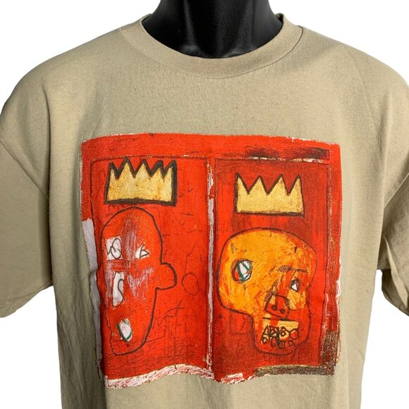 Jean Michel Basquiat Crewneck T Shirt L Beige Short Sleeve Neo Expressionism Art - Picture 2 of 6